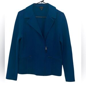Talbots Pure Merino Wool Three Zipper Zip Up Sweater Jacket Blue Teal Sz. Medium